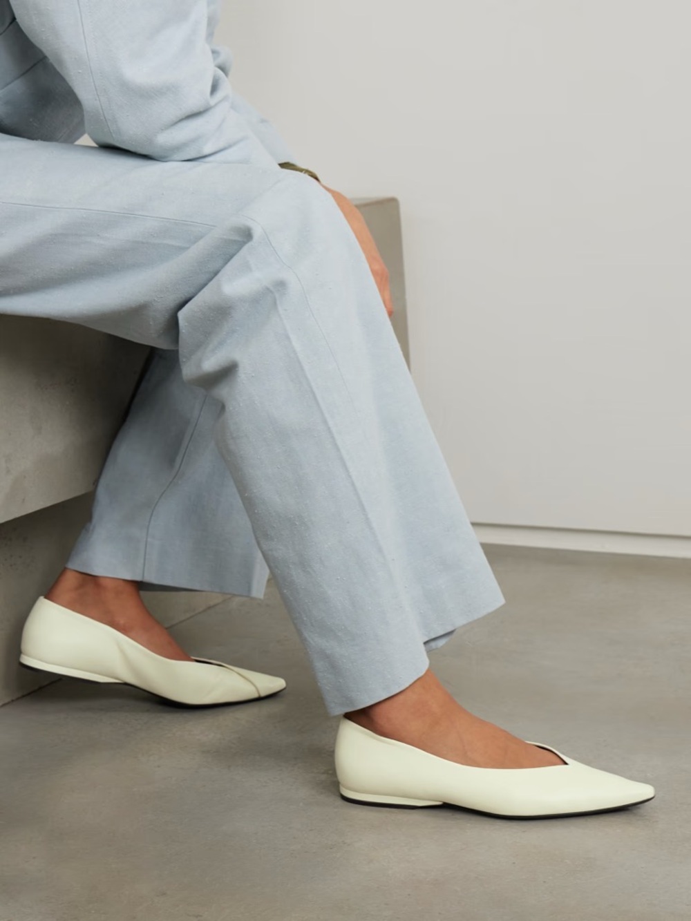 Barsi White Leather Ballet Flats size 39 - Loulou de Saison - Picture 5 of 14